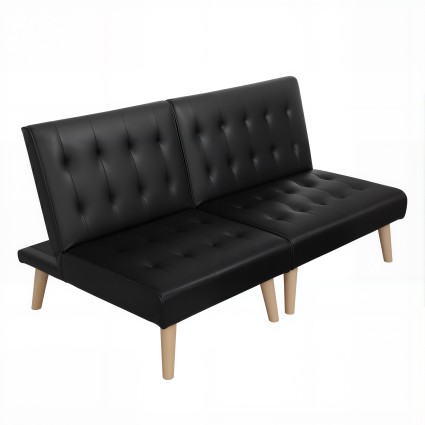 Artiss Black 2-Seater Recliner Sofa Bed Couch – Faux Linen, Adjustable Backrest, Wooden Frame, Rubber Wood Legs