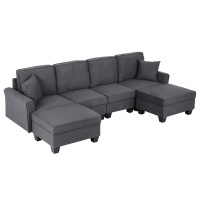 Artiss Modular U-Shaped Sectional Storage Sofa Grey Faux Linen with Movable Ottomans and Deep Seating