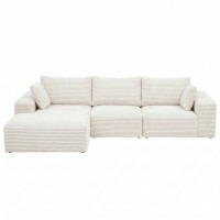 Artiss 3-Seater Modular Boneless L-Shaped Sofa Bed Corduroy White 275x170cm Comfortable Supportive Cushioning
