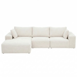 Artiss 3-Seater Modular Boneless L-Shaped Sofa Bed Corduroy White 275x170cm Comfortable Supportive Cushioning