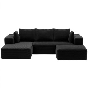 Artiss Modular Corduroy Sofa Bed 2-Seater Left Chaise with Ottoman Black Compressed Sectional Sofa Bed