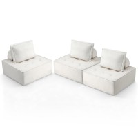 Artiss 3-Seater Bouclé Floor Sofa Lounge Chair with Removable Pillow, Plush Cotton Backrest, 86x86x76cm, White