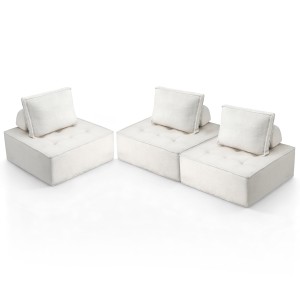 Artiss 3-Seater Bouclé Floor Sofa Lounge Chair with Removable Pillow, Plush Cotton Backrest, 86x86x76cm, White