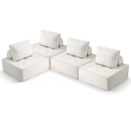 Artiss 4-Seater Floor Sofa Lounge Chair with Pillow - Ergonomic Bouclé Fabric, 86cm x 86cm x 76cm, Plush Comfort