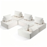 Artiss 5-Seater Floor Sofa Lounge Chair with Bouclé Fabric, Plush Cotton Backrest, and Ergonomic Support Pillow