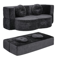 Artiss 2-in-1 Convertible Compressed Sofa Bed Folding Boneless Curved Sleeper Couch Grey 2 Pillows 200cm