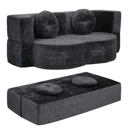 Artiss 2-in-1 Convertible Compressed Sofa Bed Folding Boneless Curved Sleeper Couch Grey 2 Pillows 200cm