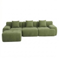 Artiss 300cm Modular Boneless Sofa Bed L Shaped Sectional Corduroy Green Spacious Convertible Comfort