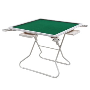 Folding Mahjong Table - Green, 4 Drawers & Cup Holders, 88x88x73cm, Plush Surface, Compact for Home & Travel