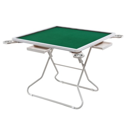 Folding Mahjong Table - Green, 4 Drawers &amp; Cup Holders, 88x88x73cm, Plush Surface, Compact for Home &amp; Travel