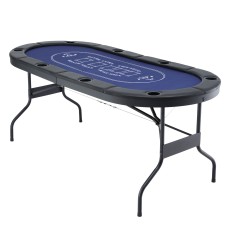 183cm Folding Poker Table Top for 8 Players - Casino-Style Felt, PU Leather Rails, Metal Frame, Blue