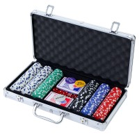 300pcs Poker Chips Set with Aluminium Case, 11.5g Casino-Style Chips, 2 Decks, 5 Dice, Buttons – Texas Hold'em Game