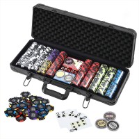 500PC Poker Chip Set - 14g Double Injection Iron Core Chips, Aluminium Case, Cards & Dice for Casino Nights