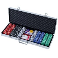 500pcs Casino Poker Chips Set with Aluminium Case, 11.5g Clay-Feel Chips, Cards, Dice & Buttons, 56x21x7cm