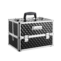 Embellir Portable Cosmetic Beauty Makeup Case, Aluminum, 23x36x26cm, Diamond Black, Adjustable Dividers, Lock & Strap