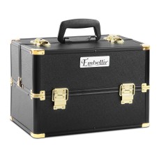 Embellir Portable Cosmetic Beauty Makeup Case, Aluminum, 36x25x23cm, Black & Gold, Professional Organizer with Lock