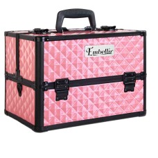 Embellir Portable Cosmetic Beauty Makeup Case, Grade-A Aluminium, Diamond Pink, 23x36x27cm, Lockable with Strap