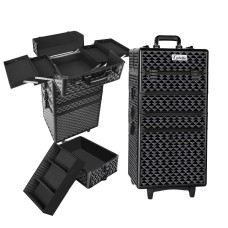 Embellir Makeup Trolley, Aluminium, 35x25x75cm, Diamond Black, Portable Beauty Case with Wheels, 4-in-1 Organizer Box
