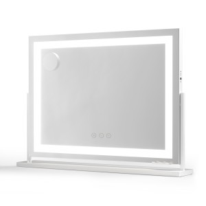 Embellir 80x58cm Makeup Mirror with LED Lights, 360° Rotatable Base, USB Port, Phone Holder, 10x Magnifier, Metal Frame