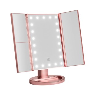 Embellir Tri-fold Makeup Mirror with LED Light, ABS Glass, Pink, 34.5x12.5x29.5cm, 1X2X3X