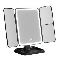 Embellir LED Makeup Mirror, ABS & Glass, 40x14x30cm, Tri-fold Vanity with 1X2X3X Magnification, Adjustable Light