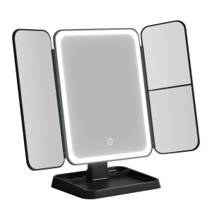 Embellir LED Makeup Mirror, ABS & Glass, 40x14x30cm, Tri-fold Vanity with 1X2X3X Magnification, Adjustable Light