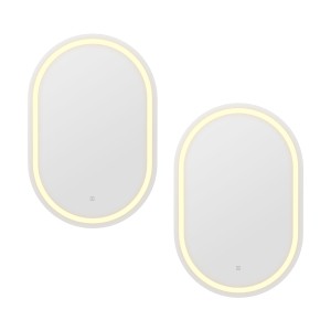 Embellir 2 Pack Oval LED Wall Mirror 50x75cm with Anti-Fog, Touch Control, Adjustable Light for Bathroom Decor
