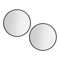 Embellir 80cm Round Wall Mirror Set of 2, Black Framed, Premium Silver Plated, MDF Back, Bathroom Makeup Decor