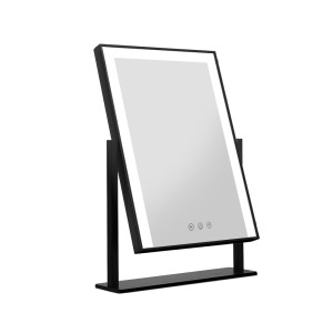 Embellir Standing Makeup Mirror, Metal, 25x30cm, Black, LED Light, Rotatable, Touch Control, Hollywood Vanity Style