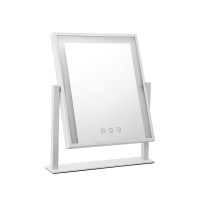 Embellir Standing Makeup Mirror, Metal, 25x30cm, White, LED Light, 360° Rotatable, Hollywood Vanity Style