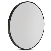 Embellir Round Wall Mirror, MDF Frame, 80cm Diameter, Black, Premium Clarity, Mist Removal, Home Bathroom Decor