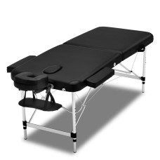 Zenses Aluminium Massage Table, 70cm, Black - Portable 2-Fold Beauty Bed with Adjustable Cradle & 250kg Capacity