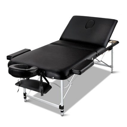 Zenses Professional Massage Table, Aluminium, 80cm Wide, Black - Portable 3 Fold Beauty Bed with Adjustable Features