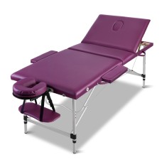 Zenses Massage Table 75cm Portable 3 Fold Aluminium Beauty Bed, Violet, Adjustable Heights, Sturdy Frame, Free Carry Bag