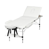 Zenses Massage Table, Aluminium, 65cm, White, 215x65x82cm, Portable 3-Fold Beauty Bed, Adjustable, Professional Use