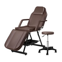 Zenses Massage Table Adjustable Salon Bed Chair, PU Leather, 183.5x80x77cm, Brown, 3-Fold, for Spa & Beauty Treatments