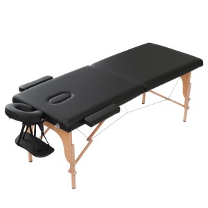 Zenses 70cm Portable 2-Fold Wooden Massage Table Black 300kg Capacity 3.5cm Foam Vinyl Surface Adjustable