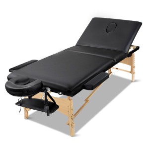 Zenses Wooden Massage Table, 3 Fold Portable Beauty Bed, 75cm Wide, Black, Adjustable Heights, Sturdy, Waterproof