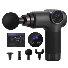 Everfit Massage Gun 8-Speed, 4 Heads, Rechargeable, Quiet Vibration Muscle Massager with LCD, Black, 2-Hour Runtime