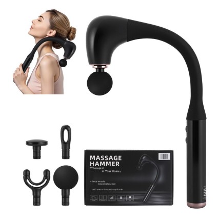 Everfit Massage Gun with U-Shaped Extended Handle, 4 Heads, High-Torque Motor, Quiet Tech, 5 Speeds, 2.5-Hour Battery