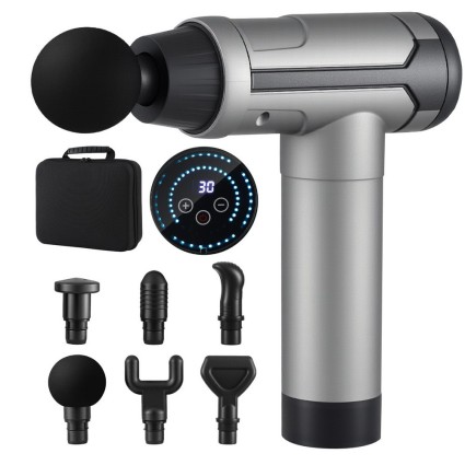 Everfit Massage Gun 30-Speed, 6 Heads, High-Torque Motor, Rechargeable, Quiet, 2-Hour Use, Black, Muscle Relief