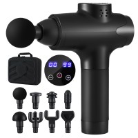 Everfit 30-Speed Black Massage Gun with 8 Heads, Quiet Brushless Motor, 3-Hour Battery, LCD Touch Display, USB Charging