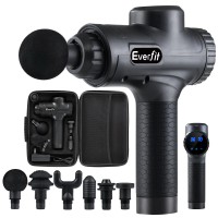 Everfit Massage Gun 30 Speed 6 Heads, 20V Brushless Motor, 4000RPM, Rechargeable, Deep Tissue, Black, LCD