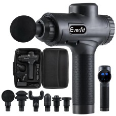 Everfit Massage Gun 30 Speed 6 Heads, 20V Brushless Motor, 4000RPM, Rechargeable, Deep Tissue, Black, LCD