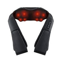 Livemor 8 Massage Nodes Neck Massager with Heat, 3 Intensity Levels, PU Leather, 45x50cm, Auto-Off, Black