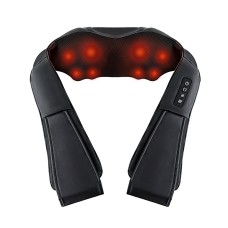 Livemor 8 Massage Nodes Neck Massager with Heat, 3 Intensity Levels, PU Leather, 45x50cm, Auto-Off, Black