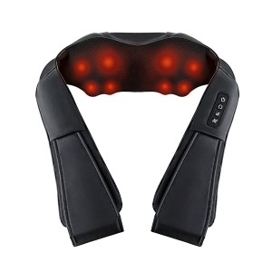 Livemor 8 Massage Nodes Neck Massager with Heat, 3 Intensity Levels, PU Leather, 45x50cm, Auto-Off, Black