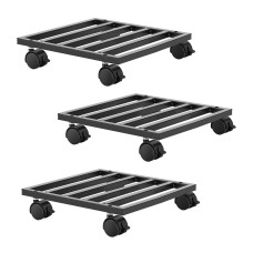 Green Fingers 3pc 32cm Galvanised Steel Plant Pot Trolleys with Lockable Wheels Black 32cm x3 Stable