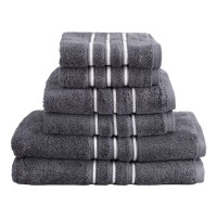 6 Pack Bath Towels Set Grey, 100% Cotton, 650GSM, Highly Absorbent, Quick Dry, 2 Bath, 2 Hand,
