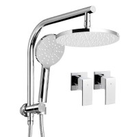 Cefito 9'' Rain Shower Head Set with Handheld, Solid Brass Twin Taps, High Pressure, Chrome Finish, 3 Spray Modes